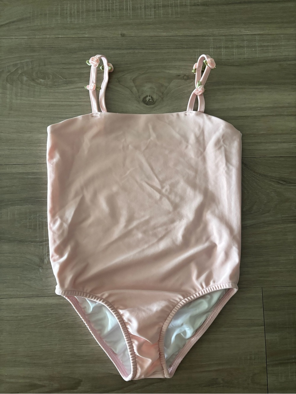 Girls' Light Pink One-Piece Swimsuit with Floral Straps Weekend One 5T euc